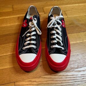 Black and Red Low-Top Canvas Sneakers with Heart Accent